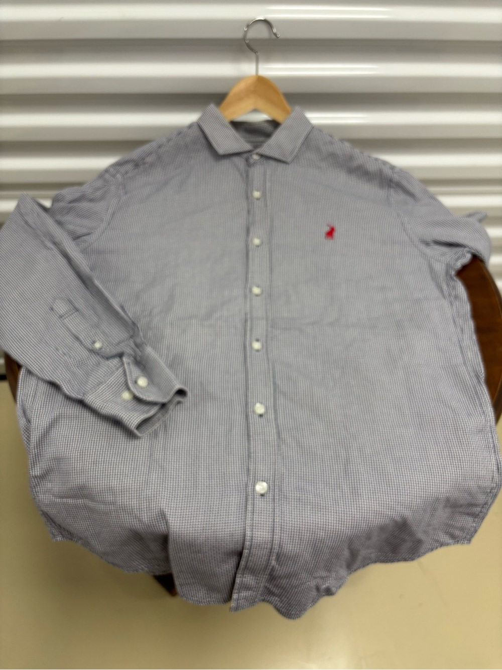 Polo by Ralph Lauren Blue Micro-Check Button-Up Shirt with Red Pony